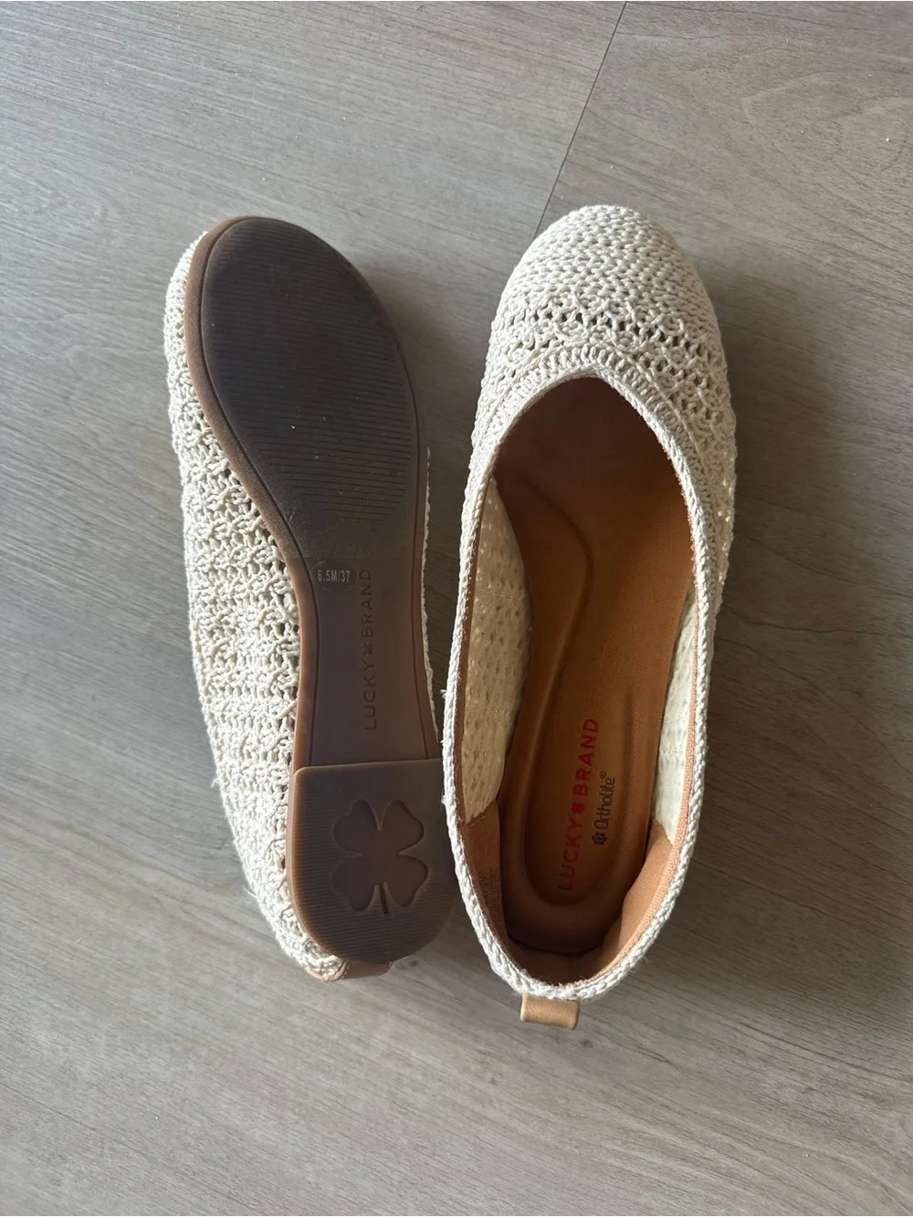 Lucky Brand Cream Crochet Slip-On Ballet Flats